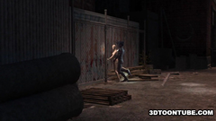 Bald naked babe trapped and fucked by weird 3d creature