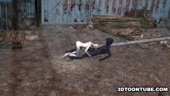 Bald naked babe trapped and fucked by weird 3d creature