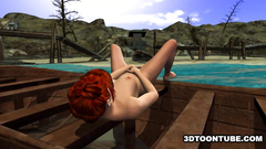 Two horny and naked fantasy babes masturbate and fuck on the boat