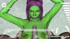 Green fantasy girl gets nice pussy and tits fuck