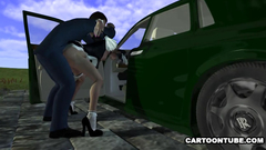 French maid gets pussy fucked by her boss in the car