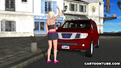 Short haired blonde deepthroats cock on the street