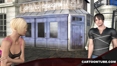 Short haired blonde deepthroats cock on the street