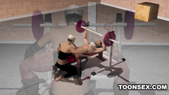 Horny lustful babe blows cock in the gym