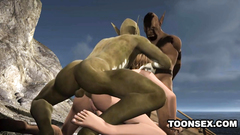 Ugly monsters abuse naked female chick in the cave