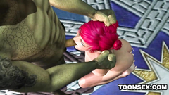 Big breasted redhead elf rides massive monster's cock
