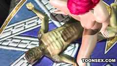 Big breasted redhead elf rides massive monster's cock