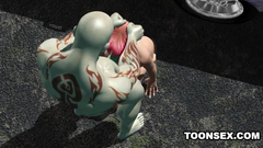 Muscular tattooed monster fucks redhead 3d cutie