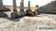 Lara Croft and her new lesbian friend in 3d cartoon