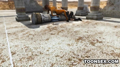 Lara Croft and her new lesbian friend in 3d cartoon