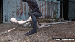 Hot babe with bald head gets drilled by ugly monster