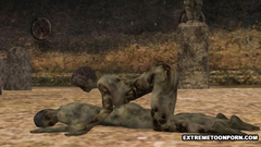 Ugly dead people fuck each other on the cemetery