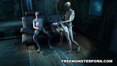 Two evil zombies sharing one naked chick between their cocks