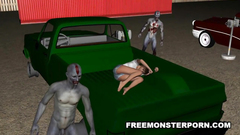 Horny monsters fuck young and naked female chick