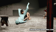 BDSM 3d porn cartoon - sexy brunette against evil creature