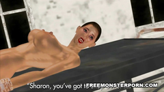 Tied up busty babe can't say "NO" to the monster