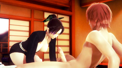 Demon Slayer Hentai - Shinobu Kocho sucking and threesome in tatami